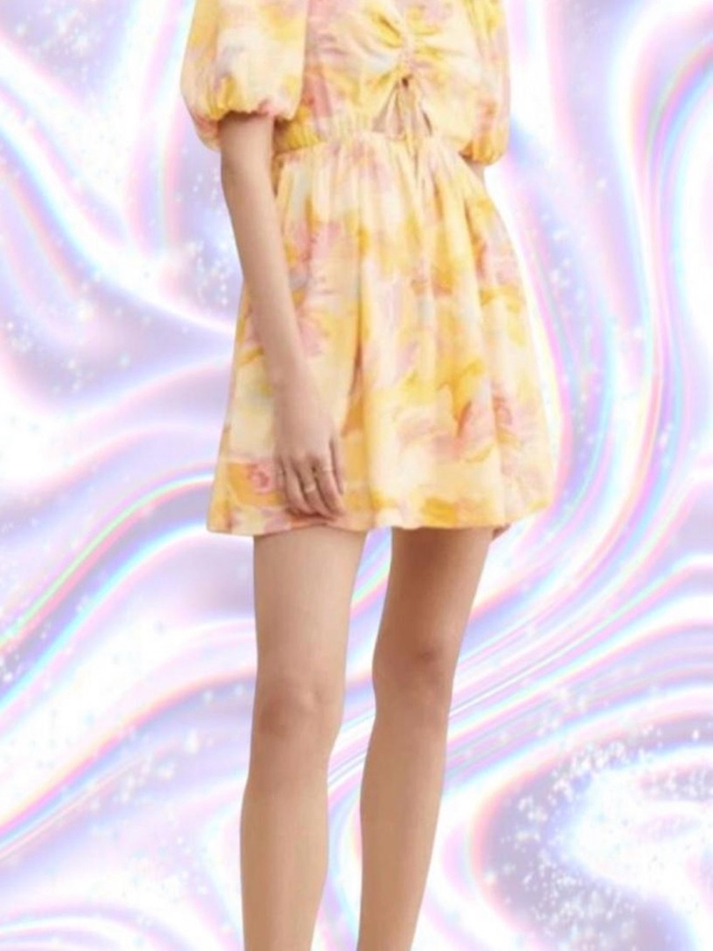 Adelyn Rae Yellow Pink Floral Midi Dress